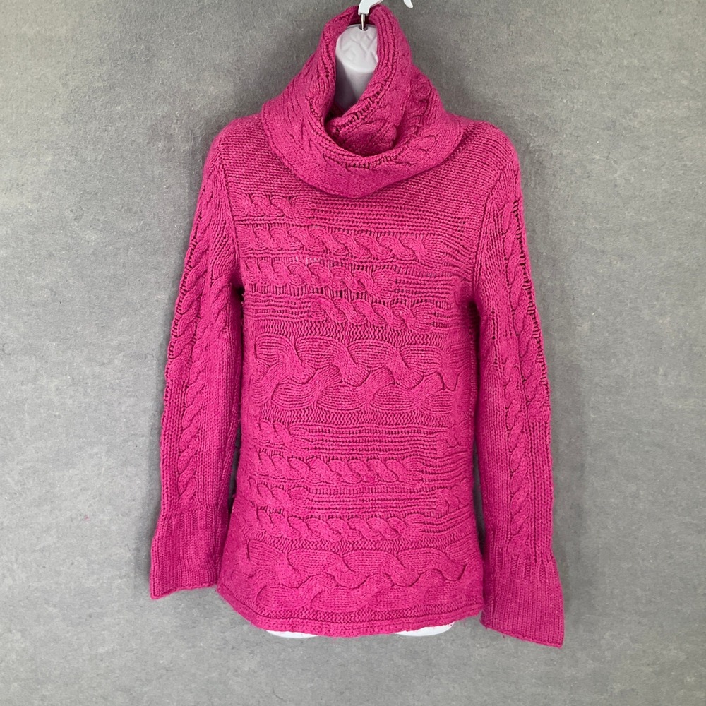 Banana Republic Turtle Neck Sweater Womens Sz M Pink Cable Knit Wool Blend